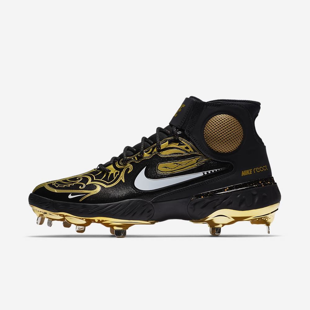 Crampon Baseball Nike Alpha Huarache Elite 3 Mid Premium Noir 8961-432 Black/Metallic Vivid Gold/White Homme | ZBB-86280167